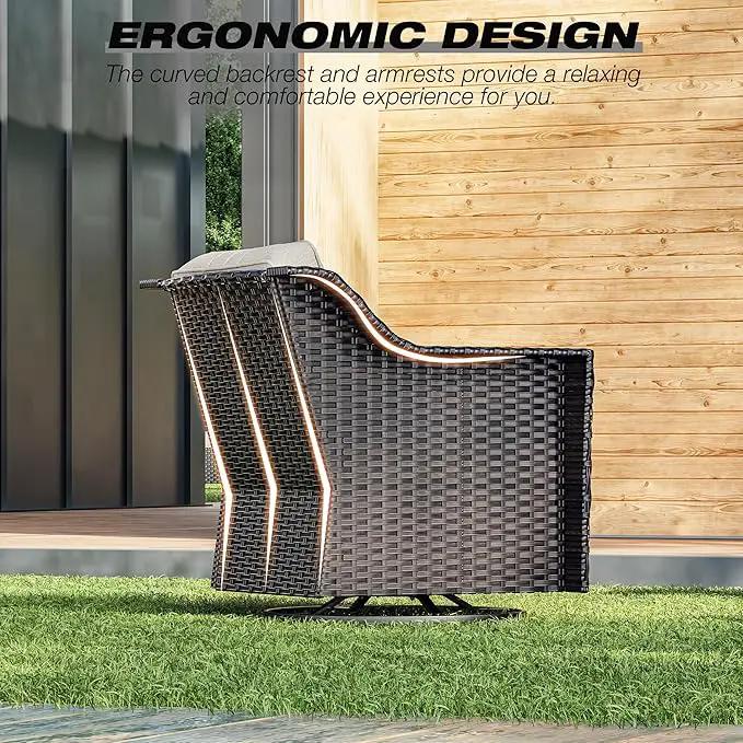 Joyside Wicker Patio Furniture Sets, 3 Pieces Upgraded Large Size Outdoor Furniture with 2 Patio Swivel Chairs and 1 Side Table, Thick Cushions, Wide Armrest by GreenHaven Gardens