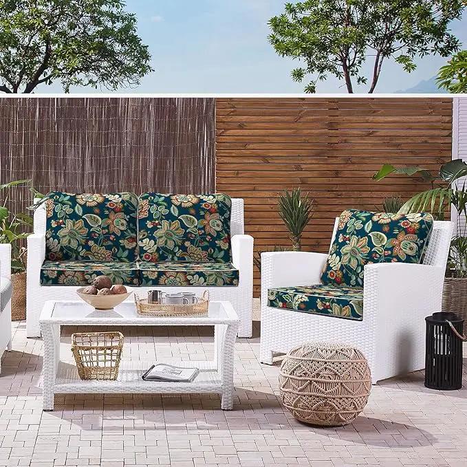 LVTXIII Outdoor/Indoor Deep Seat Cushion Patio Seat and Back Cushion Set All-Weather Replacement Chair Cushion for Wicker Chairs and Garden Furniture Decoration, 24"x24"x4", Peacock Blue by GreenHaven Gardens