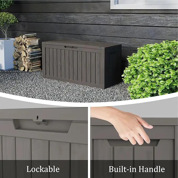 90 Gallon Lockable Resin Deck Box with Wheels, Waterproof & UV-Resistant Outdoor Storage Box for Outdoor Cushion Storage, Garden Tools & Pool Accessories Storage, Gray by GreenHaven Gardens