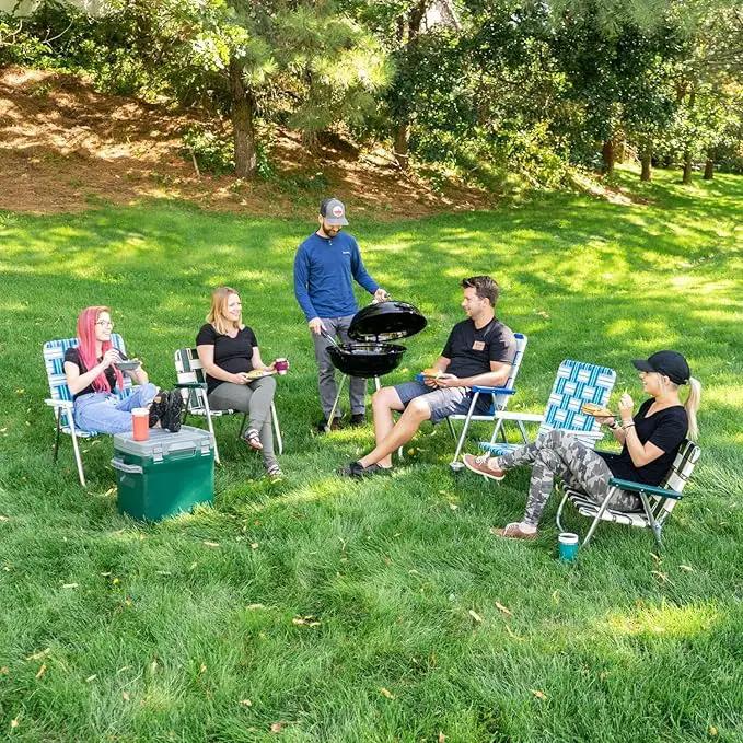 Lawn Chair USA - Outdoor Chairs for Camping. Made with Lightweight Aluminum Frames and UV-Resistant Webbing. Folds for Easy Storage 2- Pack (Charleston with Green Arms, Magnum) by GreenHaven Gardens