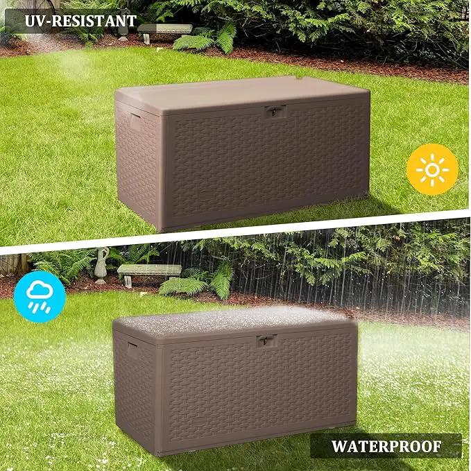 73 Gallon Pro Outdoor Storage Box Waterproof Lockable Resin Deck Box Large, Patio Storage Bin for Pool Accessories Cushion Furniture, Garden Tools, UV-Resistant Outside Delivery Brown by GreenHaven Gardens