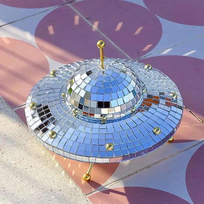 UFO Disco Ball Silver Disco Ball Decor Disco Spaceship Retro Reflective Décor Mirror Decorations for Home,Party,Garden,Handmade Gift (8 * 6inch) by GreenHaven Gardens