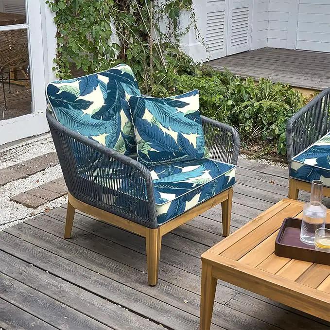 LVTXIII Outdoor Deep Seat Cushion 22"x22"x4" Patio Seat and Back Cushion Set Seasonal Chair Cushion for Dining Arm Chairs, Wicker Chairs and Garden Furniture Decoration, Swaying Palms Blue by GreenHaven Gardens
