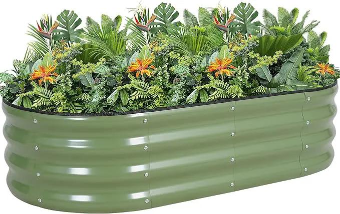 G GOOD GAIN Galvanized Metal Raised Garden Bed Kit - 4x2x1FT Outdoor Planter Box with Safety Edging and Gloves for Vegetables, Fruits, Flowers(Oliver Green, 1PC) by GreenHaven Gardens