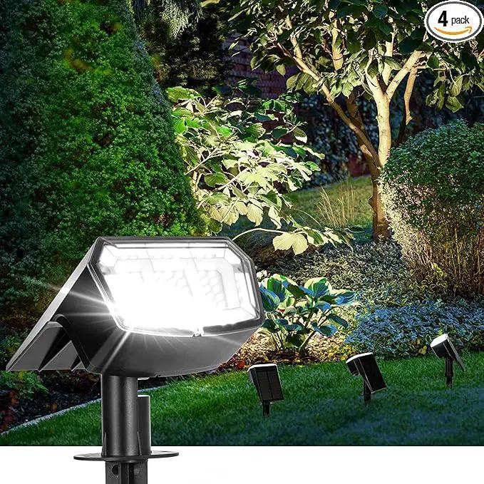 Solar Spot Lights Outdoor Waterproof 4 Pack IP65, 63 LED 3 Lighting Modes Spotlights for Yard Garden House Garage Pathway by GreenHaven Gardens