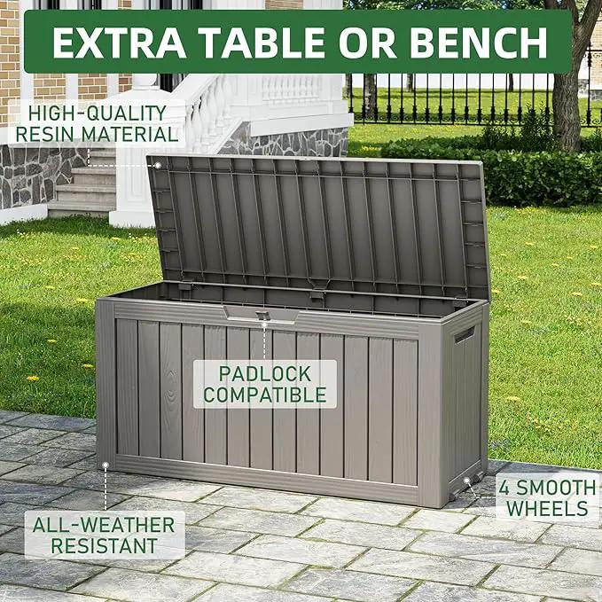 NUNU LAB 75 Gallon Outdoor Storage Box,Resin Large Sturdy Deck Box, Backyard Outside Storage Box Waterproof with Double Wall Panels,Garden Box,Package Delivery Outdoor Hose Storage Bin by GreenHaven Gardens