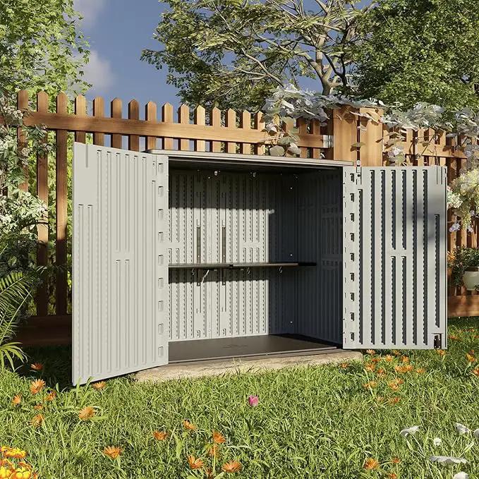 HOMSPARK 37 Cu.Ft Outdoor Storage Shed Weather Resistant, Resin Storage Sheds & Outdoor Storage Box for Backyard Garden Patio Lawn, Multi functional | Double-wall Shed with Lockable Doors,(Light Gray) by GreenHaven Gardens