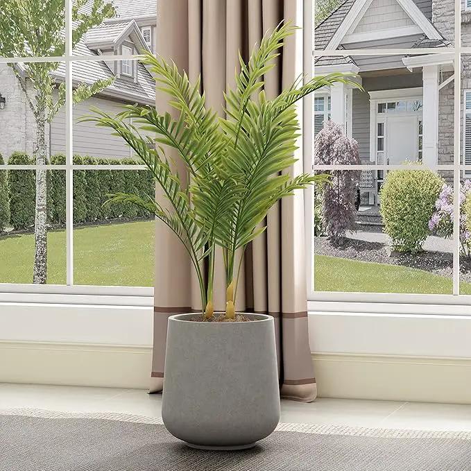 Kante 15.3" Dia Round Concrete Planter, Outdoor Indoor Large Plant Pots Containers with Drainage Hole and Rubber Plug for Home Garden Patio, Gray Concrete by GreenHaven Gardens