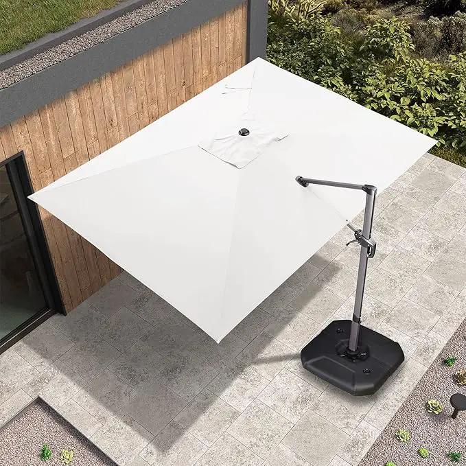 PURPLE LEAF 9' X 11.5' Patio Umbrella with Base Outdoor Cantilever Rectangle Umbrella Offset Umbrella with 360-degree Rotation for Garden Deck Pool Patio White by GreenHaven Gardens