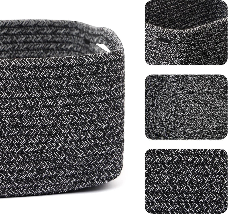 Small Storage Baskets for Organizing | Closet Organizer Bins | Shelf Toy Basket | Woven Rope Baskets | Cube Decorative Box | Shallow Basket | 13x8.5x5.1” | 3 Packs Dark Gray by GreenHaven Gardens