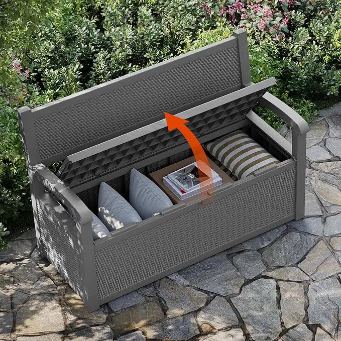 80 Gallon Outdoor Storage Box, Resin Patio Furniture with Armrest, Lockable Deck Box with Waterproof and UV Resistant for Patio Cushions, Garden Tools and Pool Supplies, Grey by GreenHaven Gardens
