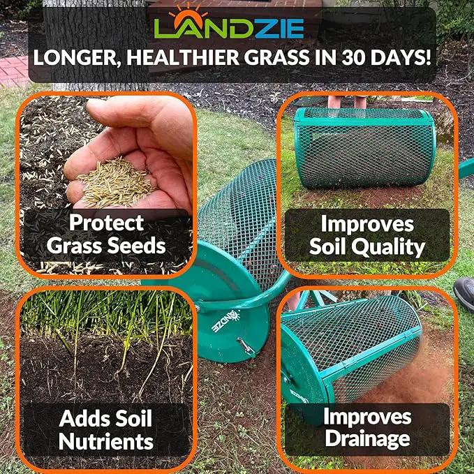 LANDZIE - The Original 24 Inch Compost and Peat Moss Spreader Roller - Top Soil, Sand, Manure, Mulch, Top Dressing Lawn and Garden Spreader by GreenHaven Gardens
