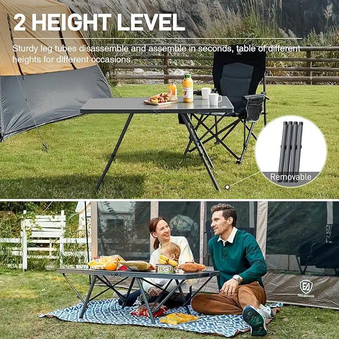 EVER ADVANCED Large Camping Table for 4-6 Person, Portable Folding Aluminum Table with Carrying Handle, Suitable for BBQ, Picnic, Camping and Indoor Use, Support up to 130LBS, Gray by GreenHaven Gardens