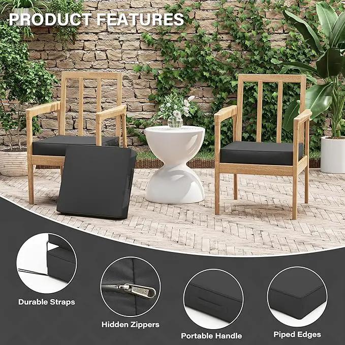 Patio Chair Cushions 17 X 16 X 3 Inch Waterproof Outdoor Seat Cushions for Patio Furniture, Outdoor Sofa Couch Pads with Ties & Handle, Set of 2, Grey by GreenHaven Gardens