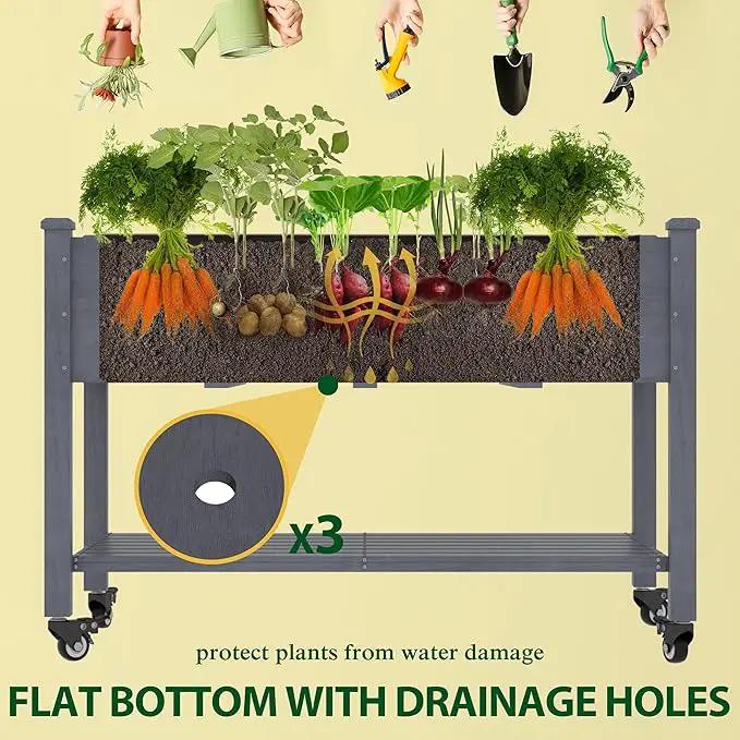 MUPATER 4 x 2 Raised Garden Bed, Elevated Garden Bed with Drainage Holes, Planter Box with Four Wheels and Legs for Herbs and Vegetables, Greenhouse, Garden, Farm, Gray by GreenHaven Gardens