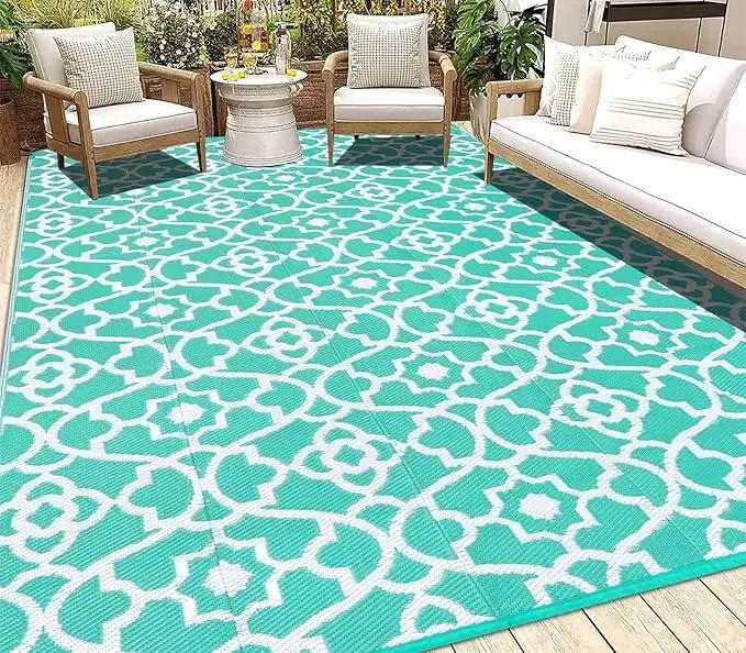 HEBE Outdoor Rug Waterproof 8x10, Reversible Plastic Straw Rug RV Camping Rug, Indoor Outdoor Patio Mat Clearance, Outside Carpet for Porch,Deck,Camper,Balcony,Backyard,Picnic by GreenHaven Gardens