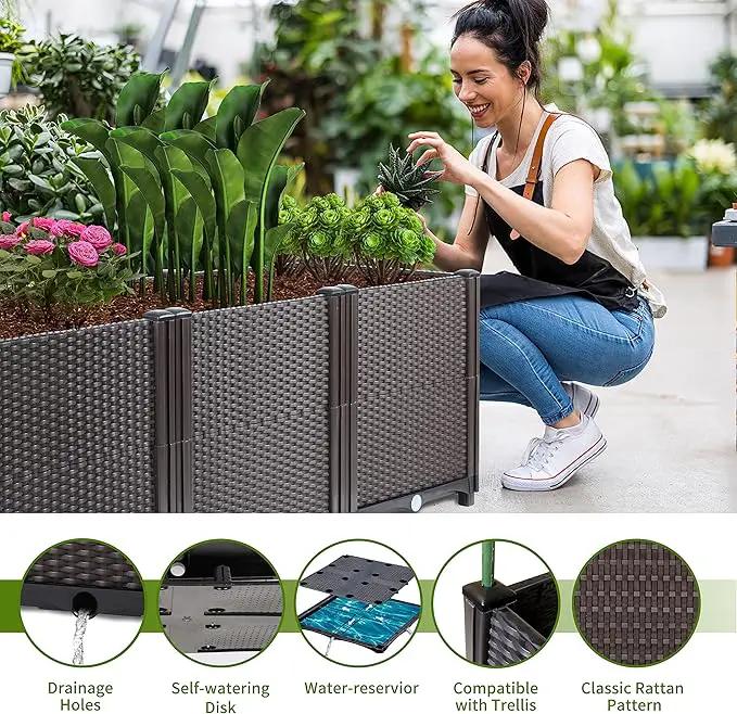 Emalie Deep Raised Garden Beds Large Plastic Planter Box with Drainage Plugs for Veggies Flowers Herbs Deep Root Plants Growing, 47.2" Lx15.7 Wx16.9 H Brown by GreenHaven Gardens