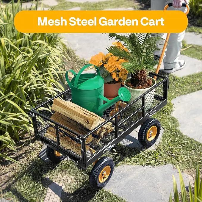 VIVOHOME Heavy Duty 550 Lbs Capacity Mesh Steel Garden Cart Folding Utility Wagon with Removable Sides (Black) by GreenHaven Gardens