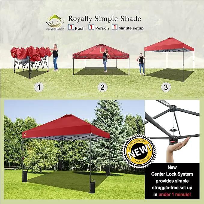CROWN SHADES 10x10 Pop Up Canopy Tent - Patented Center Lock One Push Instant Outdoor Canopy Beach Tent with STO-N-Go Bag 8 Stakes & 4 Sand Bags，Red by GreenHaven Gardens