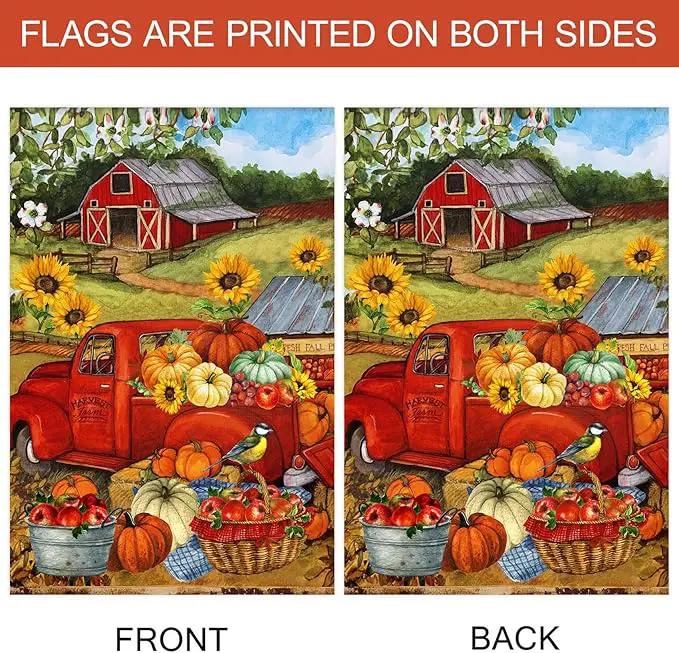 Morigins Autumn Harvest Farm Truck Fall Pumpkin Garden Decorations Double Sided FarmHouse Outdoor Garden Flag 12.5 x 18 Inch by GreenHaven Gardens