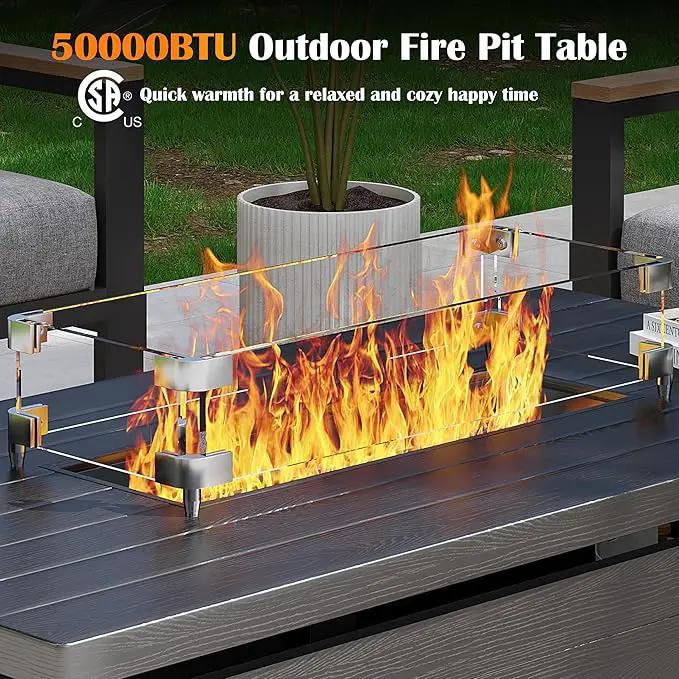 Sundale Outdoor 51 Inch Outdoor Fire Pit Table, 50,000 BTU Rectangle Propane Fire Pit with Glass Wind Guard, Rain Cover, Removable Lid, Matching with Outdoor Furniture Sets, CSA Certified, Gray by GreenHaven Gardens
