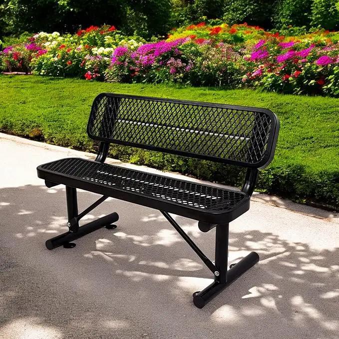 4 FT Heavy Duty Metal Park Bench with Back for Outside, Outdoor Black Bench with Backrest & Portable Frame, 1-3 Person Seat-Commercial Benches Garden Benches for Outdoors by GreenHaven Gardens