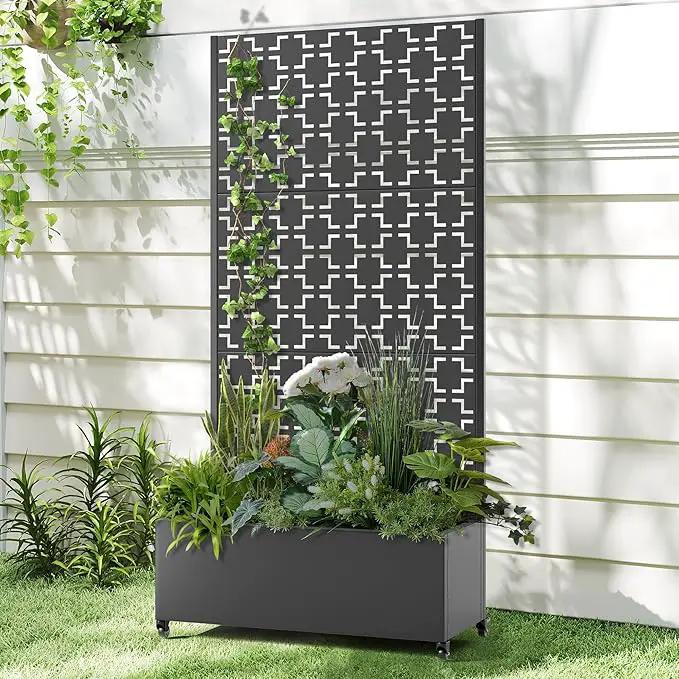 Raised Garden Bed with Trellis and Wheels,73"x35"x16" Metal Raised Garden Bed,Black Squared Metal Planter with Climbing Trellis for Vines & Vegetables by GreenHaven Gardens