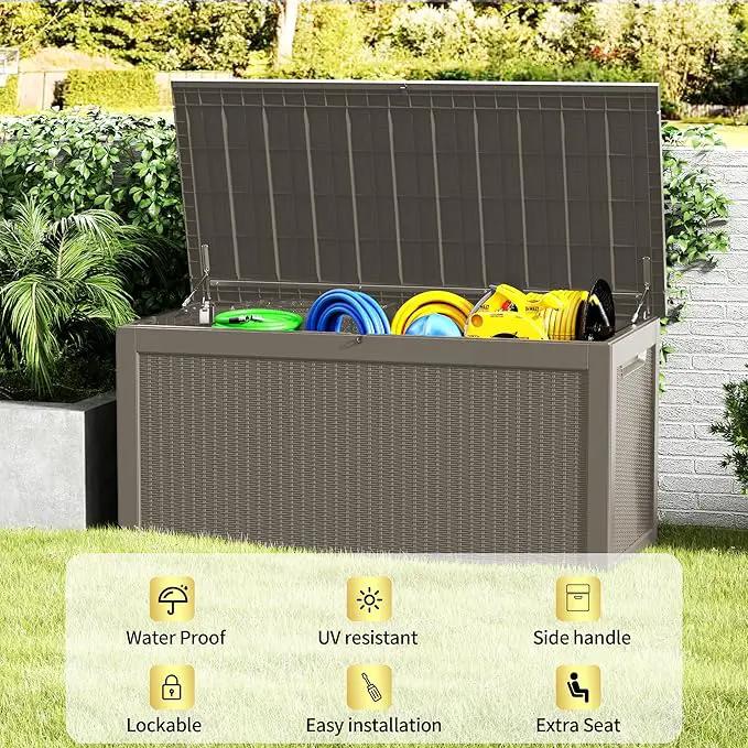 320 Gallon Lockable Resin Deck Box, Waterproof & UV-Resistant Outdoor Storage Box for Outdoor Cushion Storage, Garden Tools & Pool Accessories Storage, Gray by GreenHaven Gardens