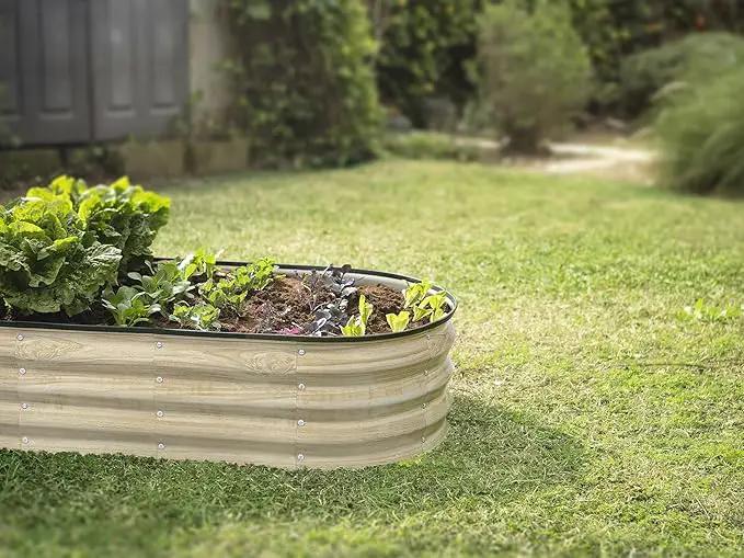 Galvanized Raised Garden Beds Outdoor // 4×2×1 ft Planter Raised Beds for Gardening, Vegetables, Flowers // Large Metal Garden Box (Natural Wood Grain) by GreenHaven Gardens