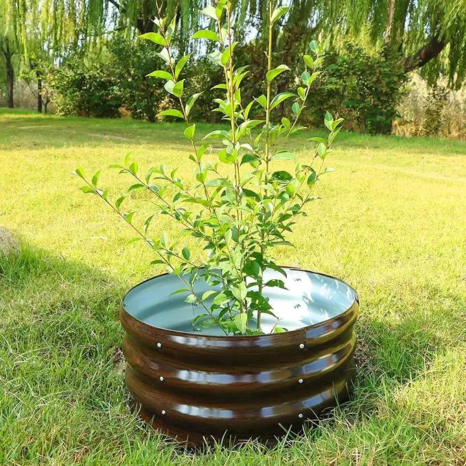 SnugNiture 2x2x1ft Round Galvanized Raised Garden Bed Kit Outdoor, Metal Planter Box for Planting Plants Vegetables, Brown by GreenHaven Gardens