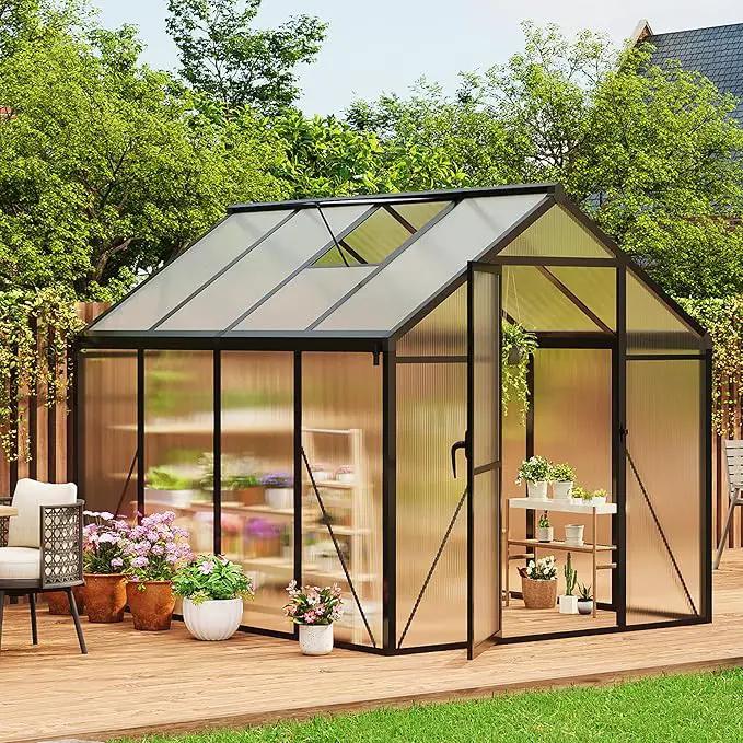 6 x 8 FT Greenhouse, Greenhouses for Outside, Polycarbonate Greenhouse with Aluminum Frame, Lockable Door and Ajustable Roof Vent for Backyard, Green Houses for Outside Garden Backyard, Patio by GreenHaven Gardens