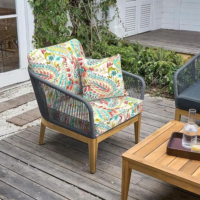 LVTXIII Outdoor Deep Seat Cushion Patio Seat and Back Cushion Set Seasonal Chair Cushion for Dining Arm Chairs, Wicker Chairs and Garden Furniture Decoration, 24"x24"x4", Pretty Paisley by GreenHaven Gardens