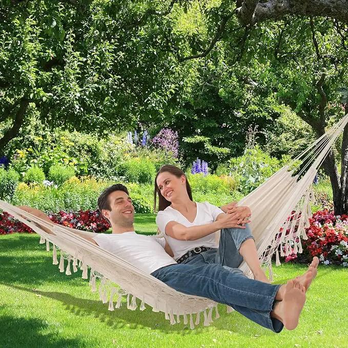 Hammock Hanging Swing Double Max 500lbs Macrame for Indoor Outdoor Patio Yard Garden (Beige) by GreenHaven Gardens