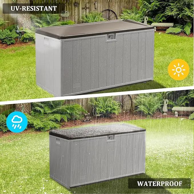 110 Gallon Pro Outdoor Storage Box Waterproof Lockable Deck Box Large, Patio Storage Bin for Pool Accessories Cushion Furniture, Garden Tools, UV-Resistant Outside Delivery, Grayish Brown by GreenHaven Gardens