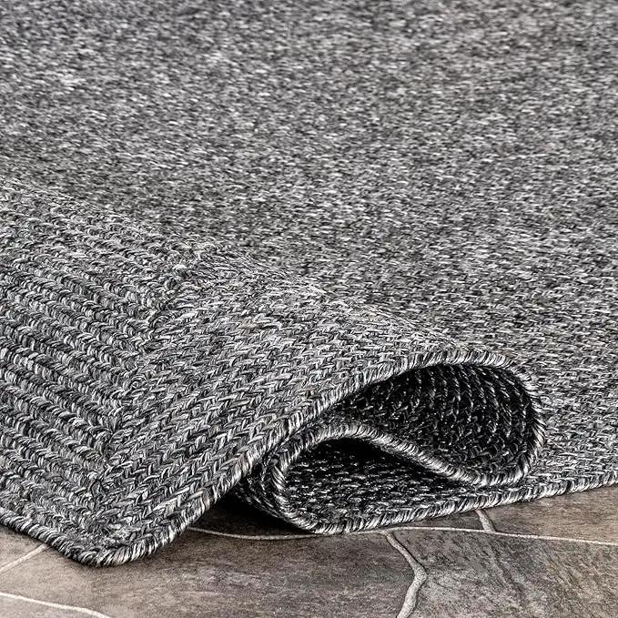 nuLOOM 2' x 6' Solid Hand Braided Indoor/Outdoor Area Rug, Pet-Friendly, High Traffic, Weather Resistant, for Patio, Balcony, Bedroom, Living, Dining Room, Wynn Charcoal by GreenHaven Gardens