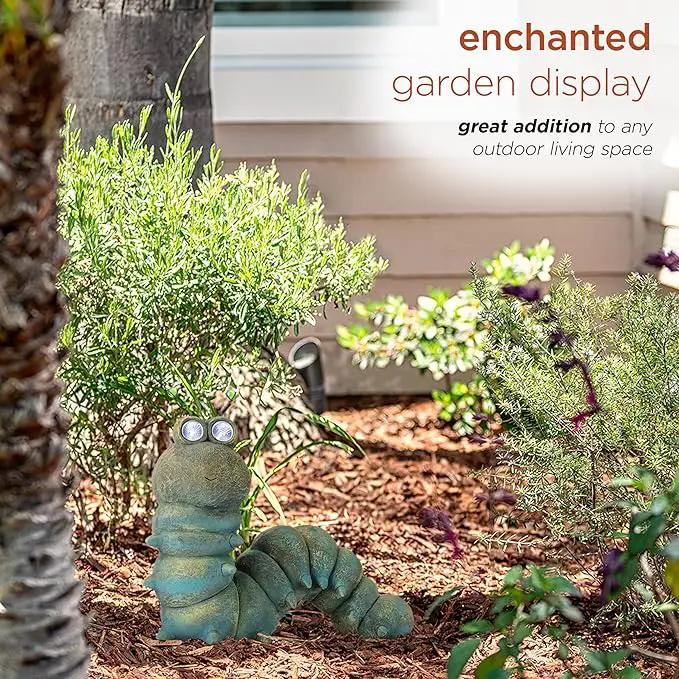 Alpine Corporation FCC121SLR Outdoor Solar Powered Garden Caterpillar Statue with LED Lights, LED Solar Garden Décor, 16" by GreenHaven Gardens
