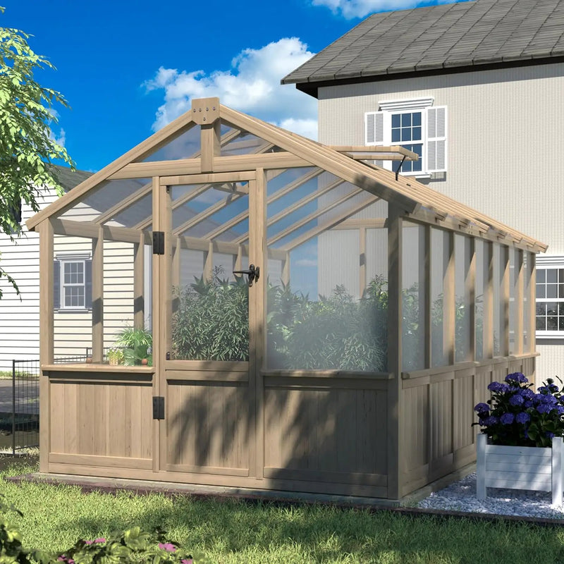 MUPATER 8 x 14FT Walk-in Wooden Greenhouse for Outdoor, Heavy Duty Green House Kit with Ventilated Window & Lockable Door, Greenhouse for Outside Garden, Backyard, Patio, Lawn by GreenHaven Gardens