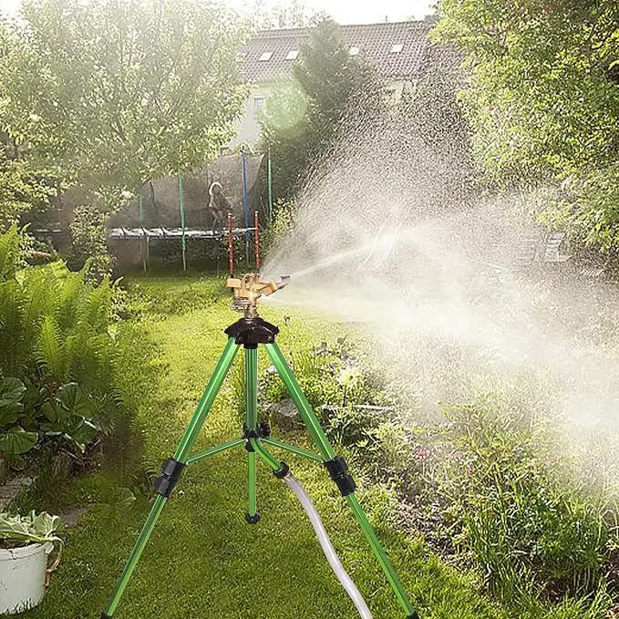 Triumpeek 2 Pack Impact Sprinkler on Tripod Base with Stakes, 360 Degree Large Area Coverage Irrigator with Extension Legs, Adjustable Brass Sprinkler Head Nozzle and 3/4" NH Inlet Hose Connection by GreenHaven Gardens