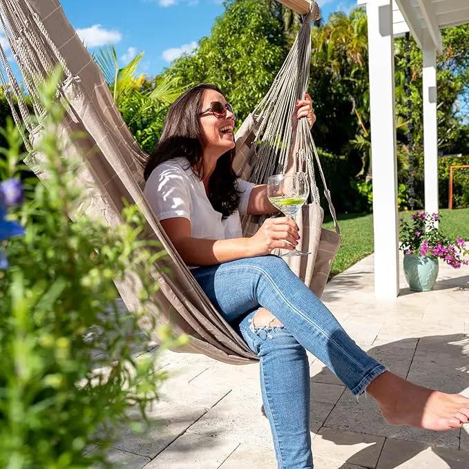 LA SIESTA® - Large Comfort Domingo Hammock Swing Chair & CasaMount - Weather & Tear Resistant Hanging Chair - Outdoor Indoor Hammock Chair w/Suspension Kit for Walls Ceilings Square Beams - Almond by GreenHaven Gardens