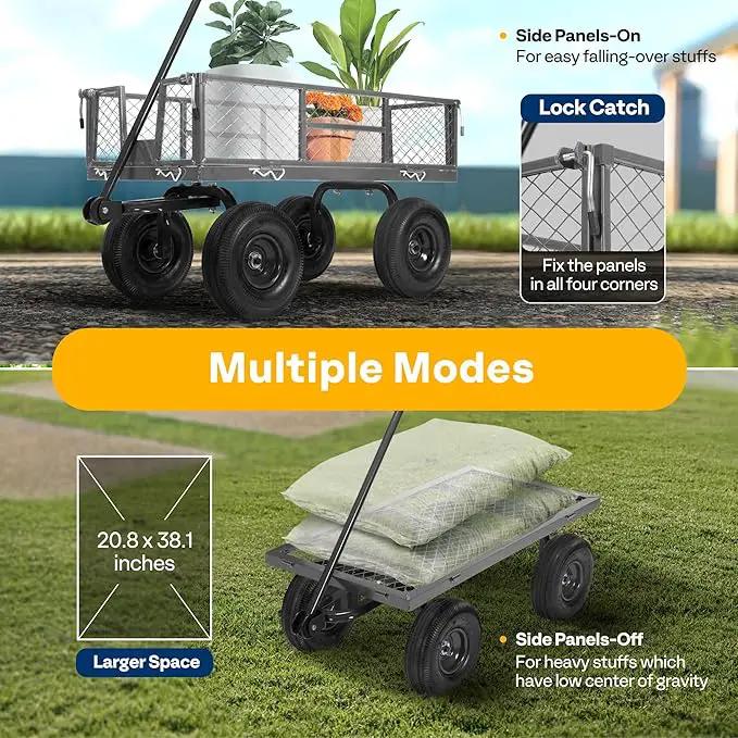 VIVOHOME Heavy Duty 880 Lbs Capacity Mesh Steel Garden Cart Folding Utility Wagon with Removable Sides and 4.10/3.50-4" Wheels 10 inch Tire (Grey) by GreenHaven Gardens