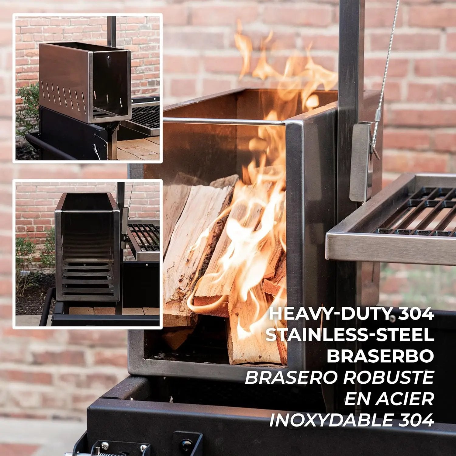 Backyard Discovery Argentine Santa Maria Wood Fire & Charcoal BBQ Grill with Brasero, Adjustable Grill Grates, Fire Bricks, Heavy-Duty Steel, S-Hooks, Acacia Wood Table for Outdoor Gaucho Grilling by GreenHaven Gardens