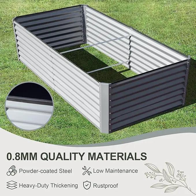 Domi Raised Garden Beds Outdoor, 8x4x2ft Thickening Tall Metal Rectangular Deep Root Box Planter for Vegetables, Flowers, Herbs, and Succulents 2" Deep w/ 456 Gallon Capacity - Silvery by GreenHaven Gardens