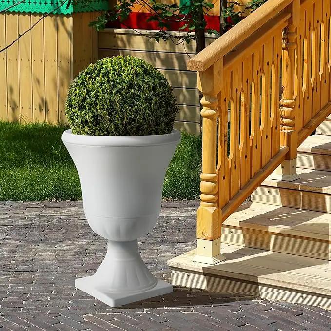 Worth Garden 2-Pack Plastic Urn Planters - 22'' Tall Round Classic Resin Flower Pots Pure White Traditional Large Plant Pots for Front Porch Patio Deck Wedding Decoration Pot - Indoor & Outdoor by GreenHaven Gardens