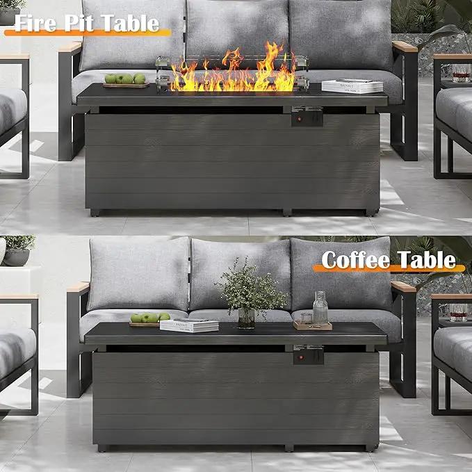 Sundale Outdoor 51 Inch Outdoor Fire Pit Table, 50,000 BTU Rectangle Propane Fire Pit with Glass Wind Guard, Rain Cover, Removable Lid, Matching with Outdoor Furniture Sets, CSA Certified, Gray by GreenHaven Gardens
