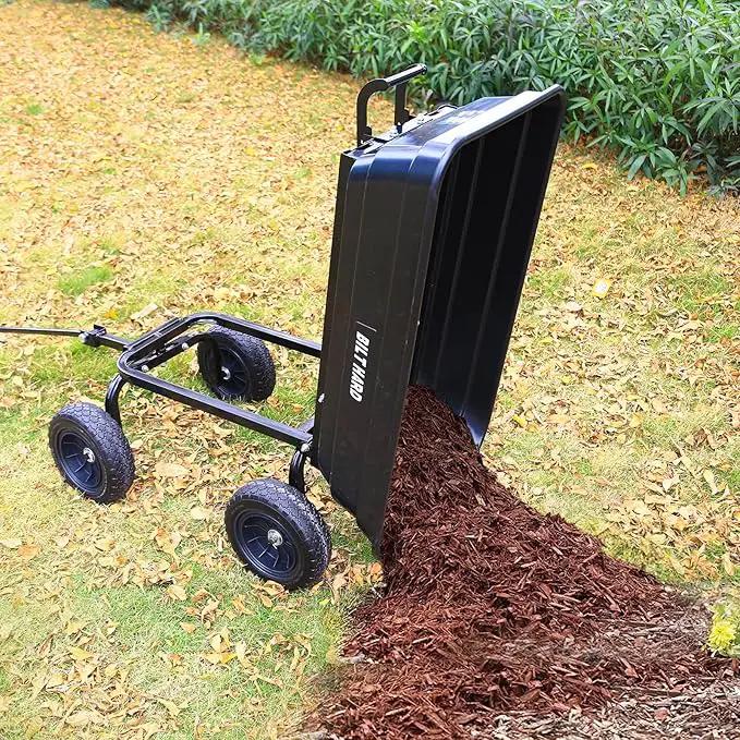 BILT HARD 4 Cu.Ft. 10" No-Flat Tires Poly Yard Dump Cart with 180° Rotating Handle, 600 lbs Capacity Heavy Duty Garden Carts and Wagons by GreenHaven Gardens