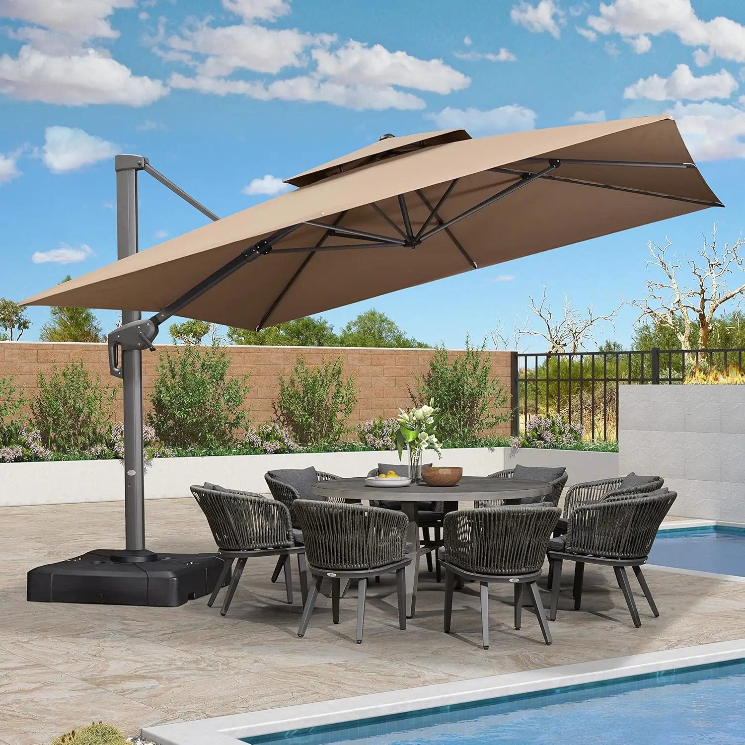 PURPLE LEAF 12FT Cantilever Outdoor Umbrellas Large Patio Umbrella Hanging Double Top Square Offset Umbrella with 360°Rotation Tilting Umbrella Outdoor Patio, Taupe by GreenHaven Gardens
