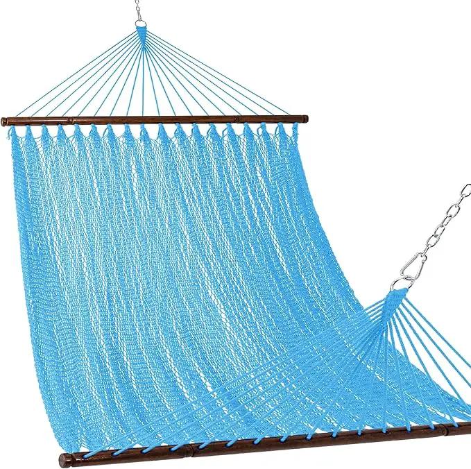 Lazy Daze Hammocks 10.5 FT Double 2 Person Caribbean Rope Hammock, Hand Woven Polyester Hammock with Spreader Bars, for Outside Outdoor Backyard Patio Poolside,450 LBS Capacity,SkyBlue by GreenHaven Gardens
