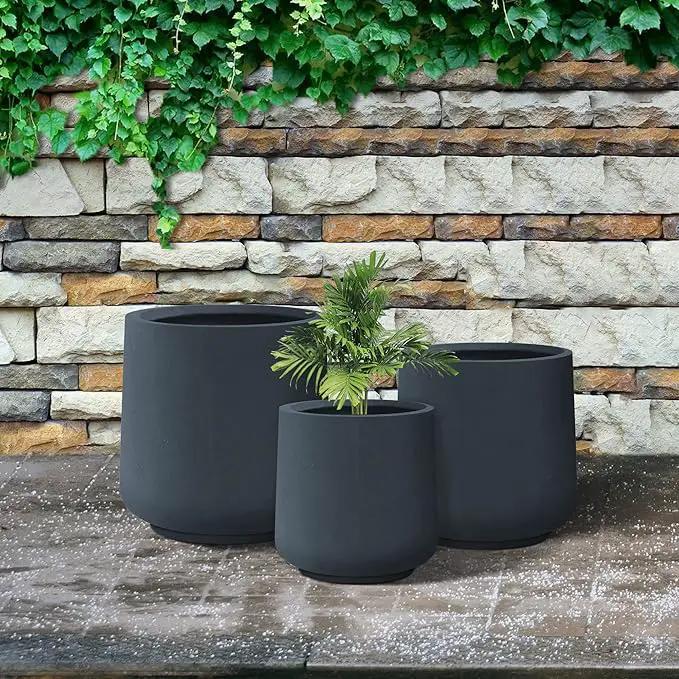 Kante 15.3"+11.6"+8.2" Dia Round Concrete Planter, Large Outdoor Indoor Planter Pots Containers with Drainage Holes and Rubber Plug for Home Garden Patio, Charcoal by GreenHaven Gardens