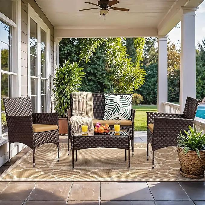 GENIMO 5' x 8' Outdoor Rug Waterproof for Patio Decor, Foldable Reversible Plastic Straw Area Rugs Mat for Camper, Outside Carpet for Rv, Deck, Porch, Picnic, Beach, Balcony, Brown & Beige by GreenHaven Gardens