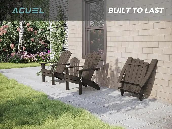 Folding HDPE Adirondack Chair Set of 2, Weather-Resistant Patio Chair with Wide Armrests & High Backrest, Fire Pit Chair for Garden, Backyard, Porch - Dark Brown by GreenHaven Gardens